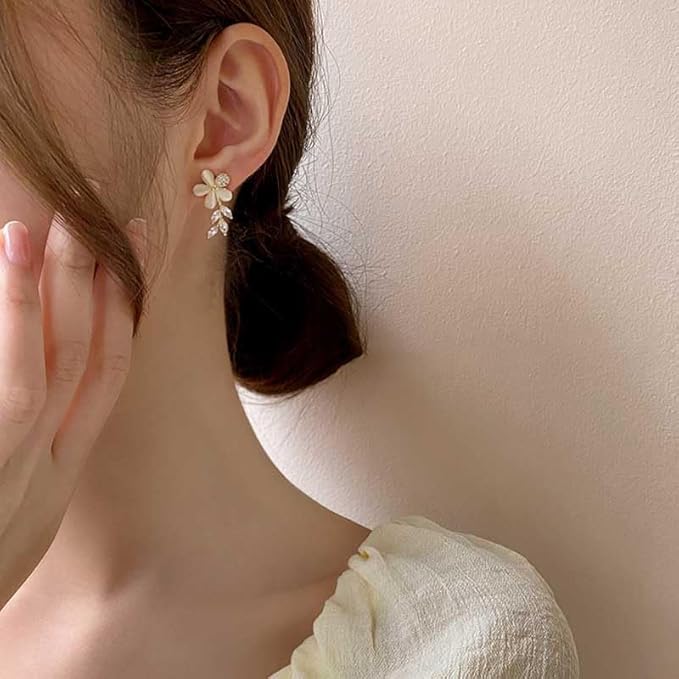 Leaves Crystal Flower Stud Earrings