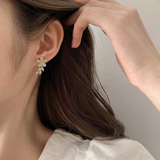 Leaves Crystal Flower Stud Earrings