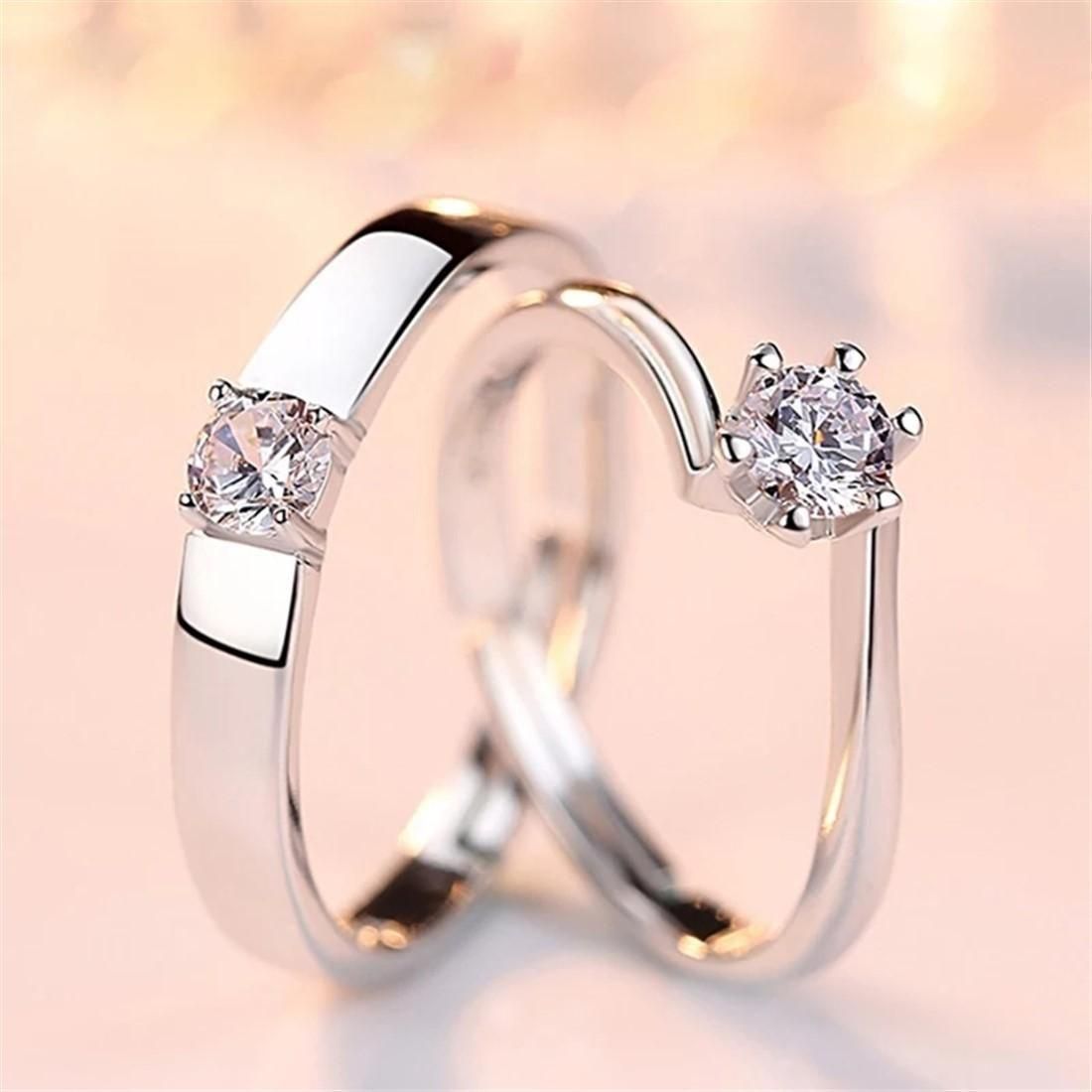Winsome Silver Plated Diamond Couple Ring
