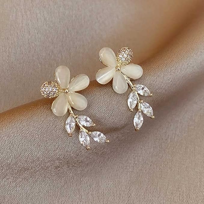Leaves Crystal Flower Stud Earrings